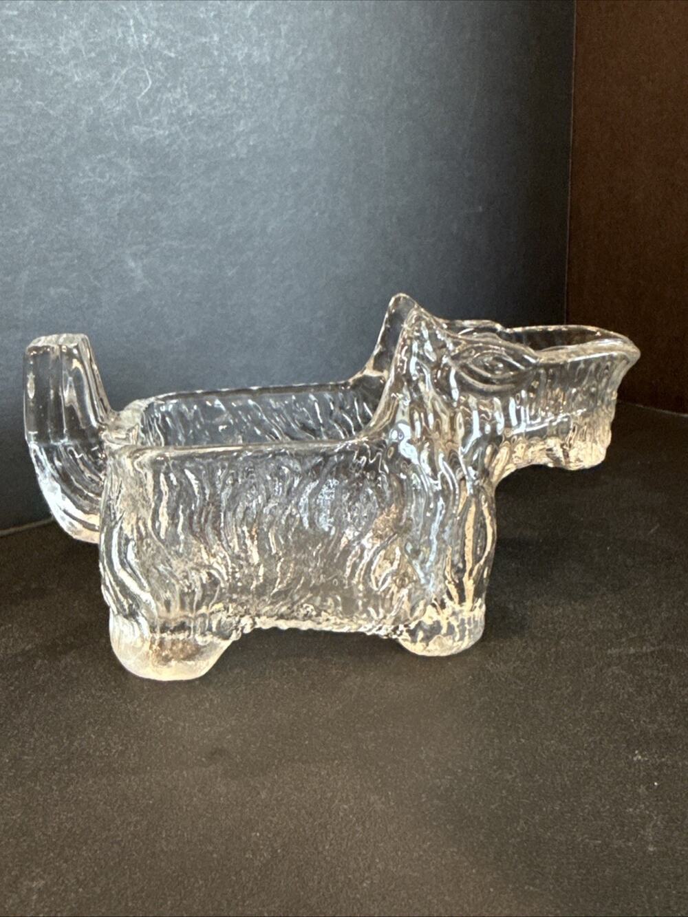 VTG Clear Pressed Glass Scottie Dog Planter Open Creamer Trinket Dish Terrier